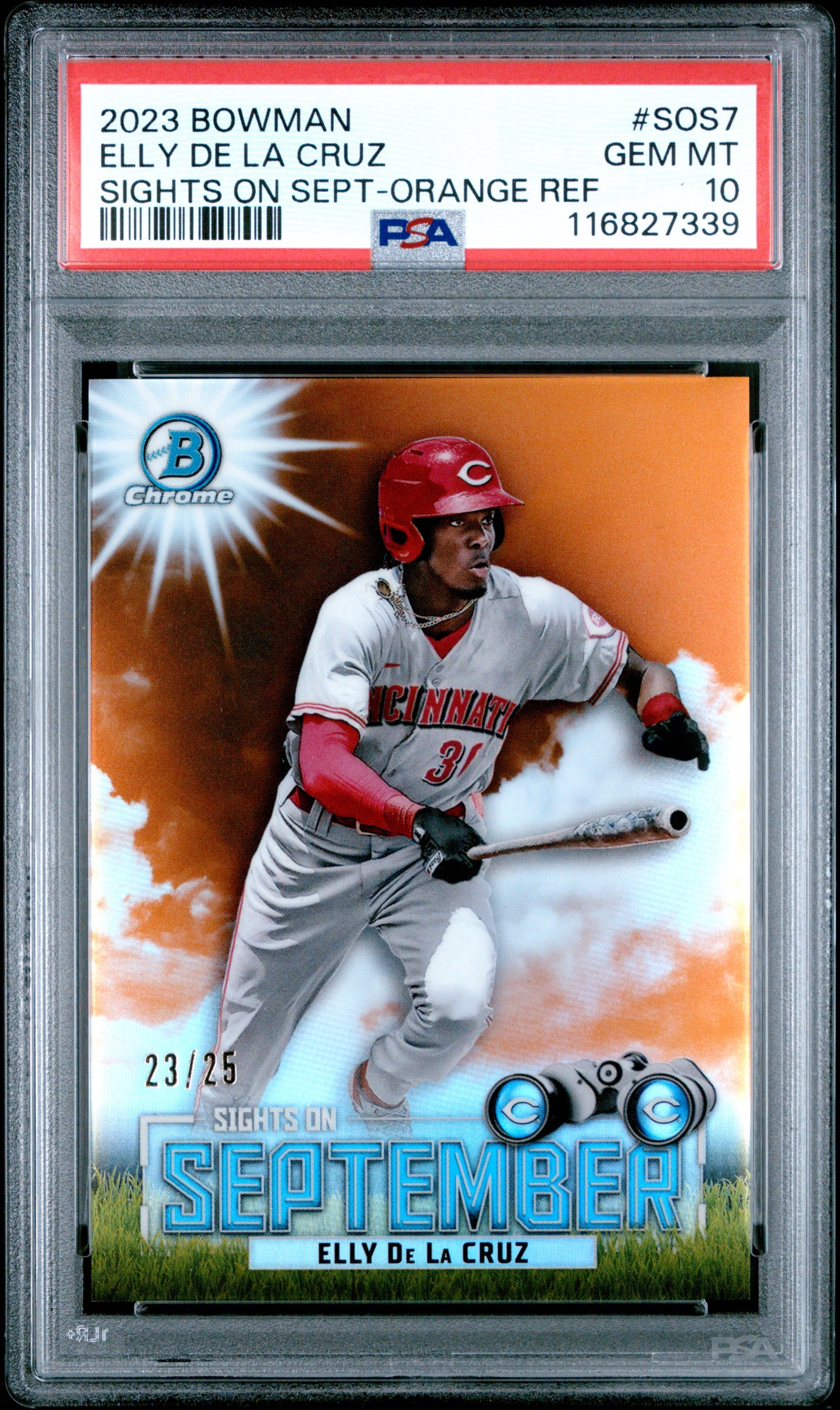 Elly de la Cruz 2023 Bowman Sights on September Orange Refractor #23/25 PSA 10 Gem Mint