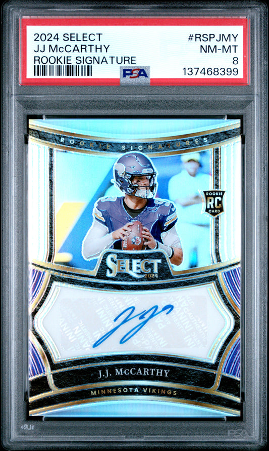 J.J. McCarthy 2024 Panini Select Rookie Signature #230/399 PSA 8 Nm-Mint