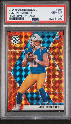 Justin Herbert 2020 Panini Mosaic #204 Reactive Orange PSA 10 Gem Mint