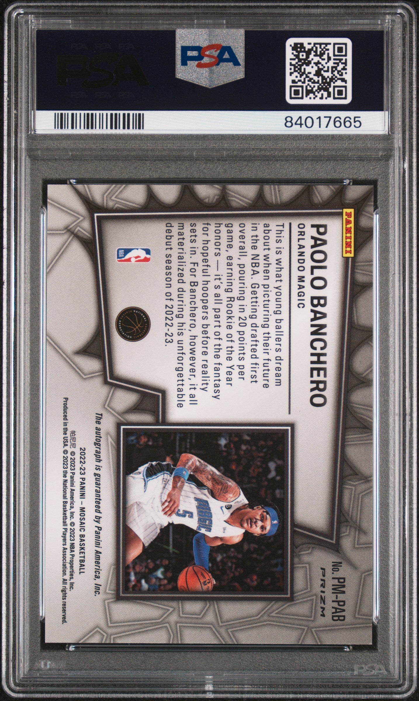Paolo Banchero 2022 Panini Mosaic Pictograph Auto PSA 10 Auto 10
