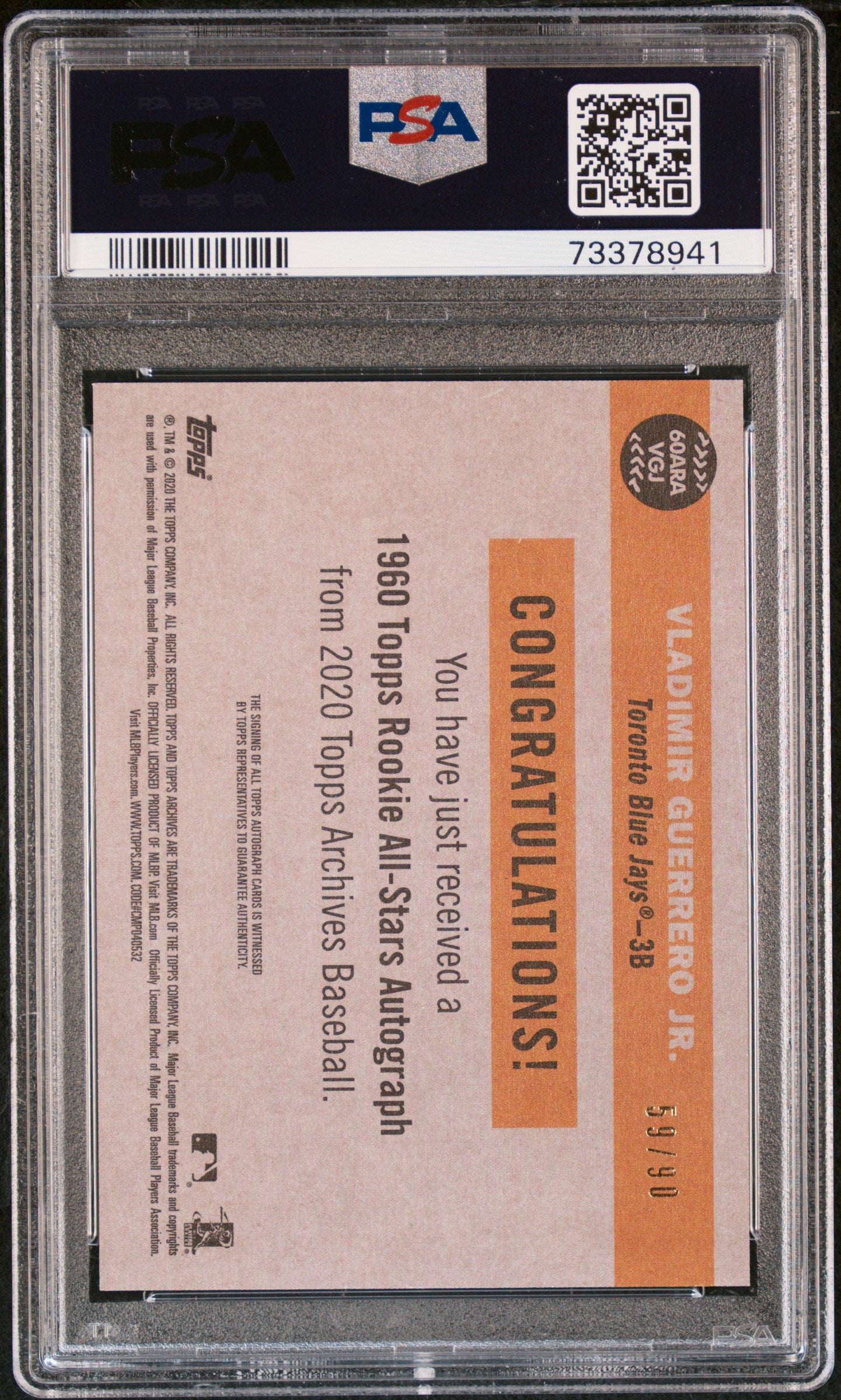 Vladimir Guerrero Jr. 2020 Topps Archives 1960 All-Star Rookie Auto PSA 10 Auto 9