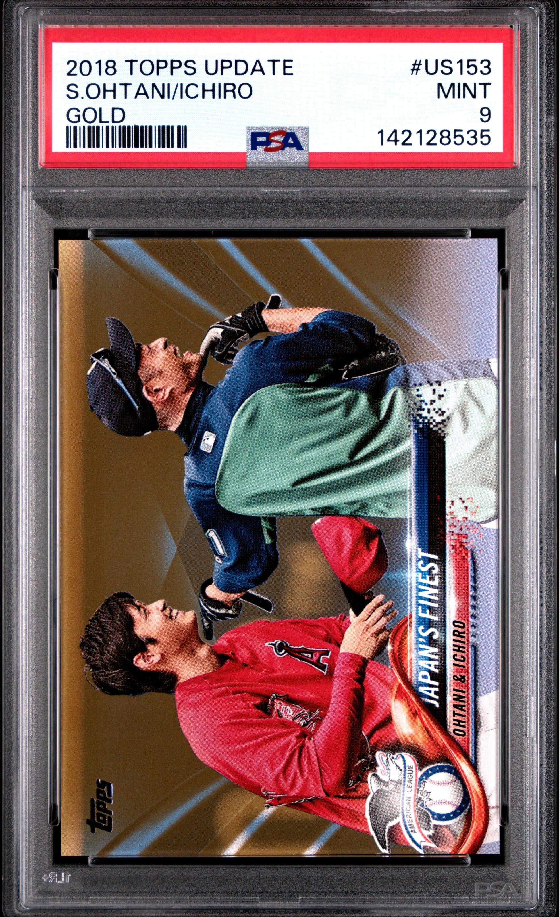 Shohei Ohtani + Ichiro Suzuki 2018 Topps Update #US153 Gold #684/2018 PSA 9 Mint