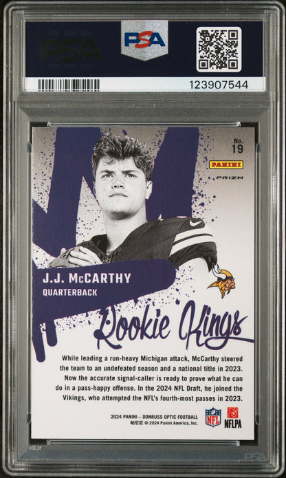 JJ McCarthy 2024 Donruss Optic Rookie Kings #19 PSA 10 Gem Mint