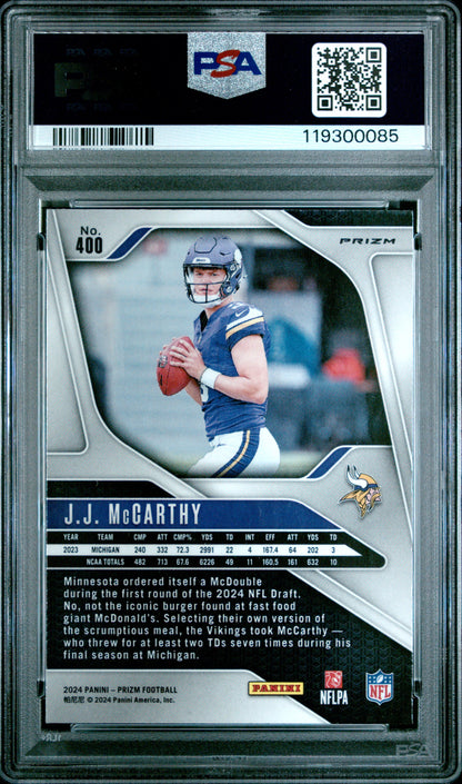 JJ McCarthy 2024 Panini Prizm Rookie #400 Black and White Checker PSA 9 Mint
