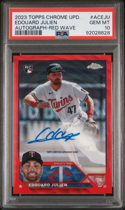 Edouard Julien 2023 TOpps Chrome Update Red Wave Auto #1/5 PSA 10 Gem Mint