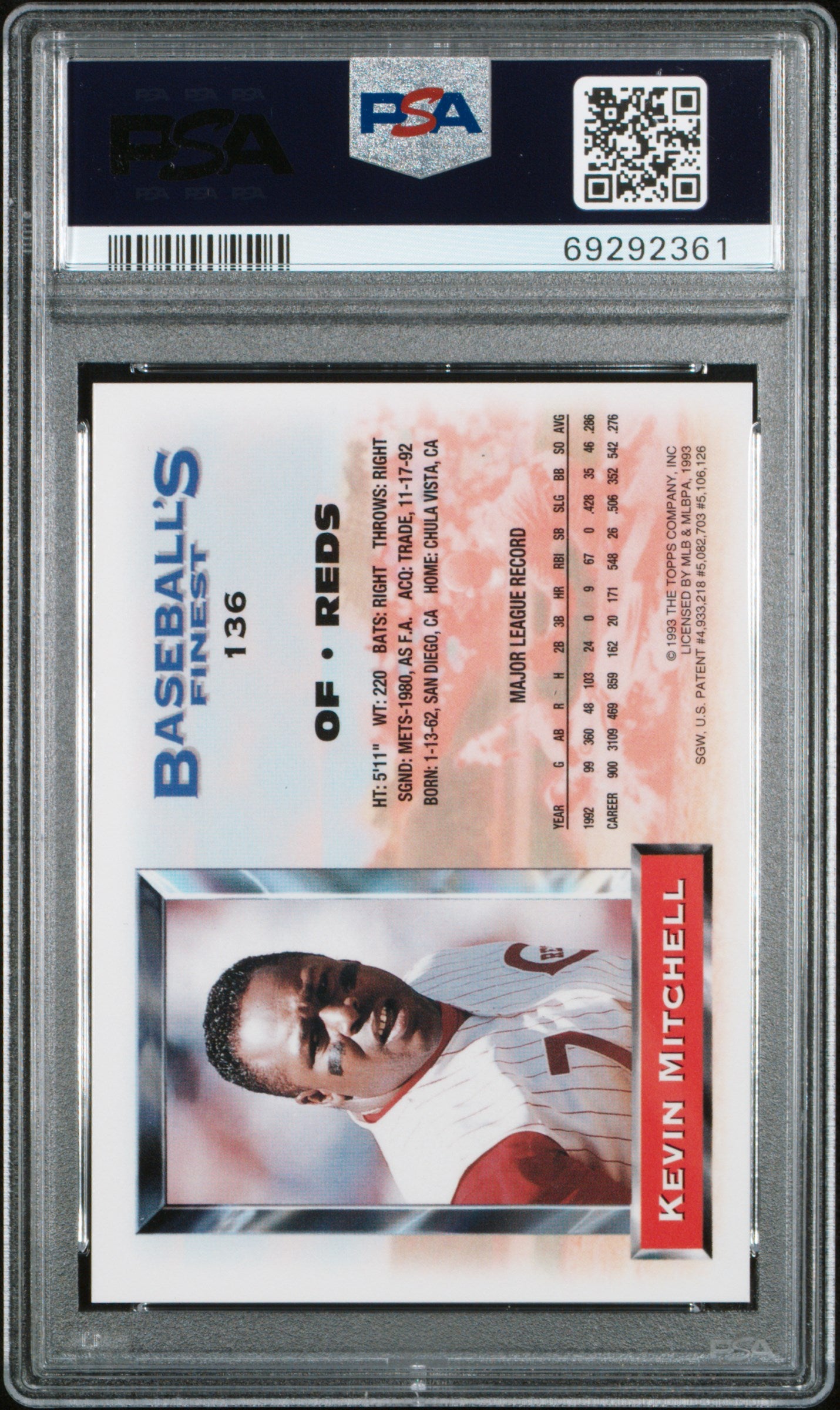 Kevin Mitchell 1993 Topps Finest Refractor #136 PSA 8 Nm-Mint