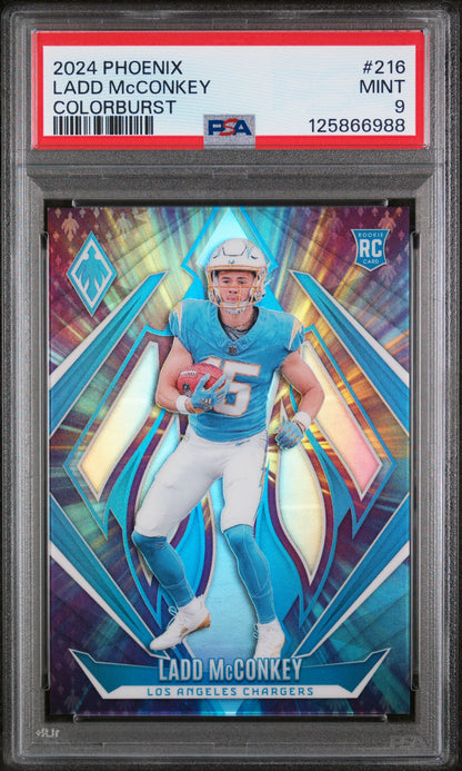 Ladd McConkey 2024 Panini Phoenix Colorburst #9/10 PSA 9 Mint