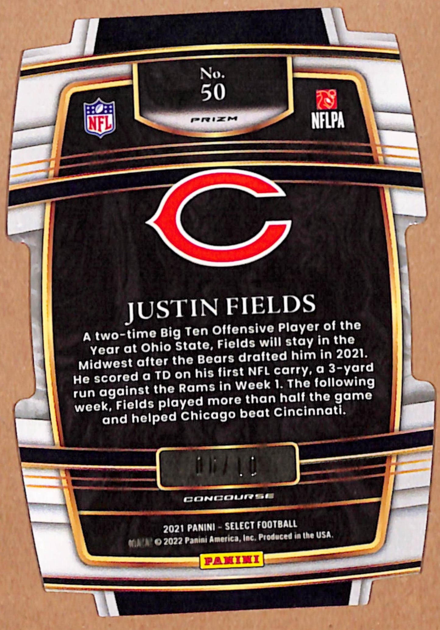 Justin Fields 2021 Panini Select #50 Gold Die-Cut Rookie #6/10