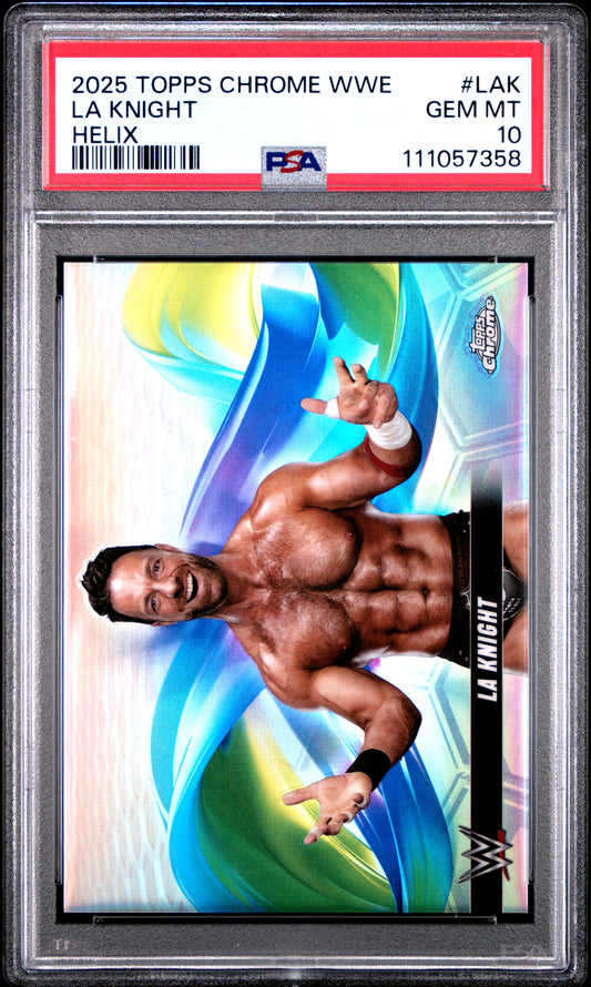 LA Knight 2025 Topps Chrome WWE Helix PSA 10 Gem Mint