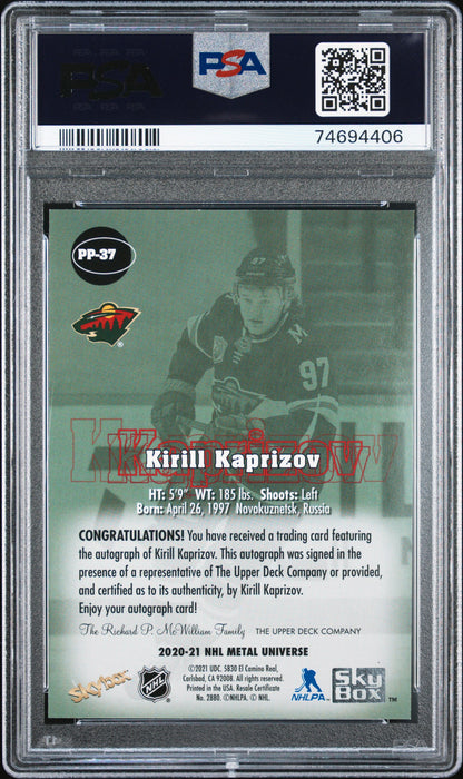 Kirill Kaprizov 2020 Metal Universe Star Rubies Auto PSA 9 Auto 10