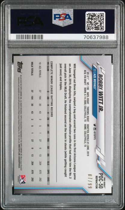 Bobby Witt Jr. 2020 Topps Pro Debut Chrome Refractor #7/99 PSA 10 Gem Mint