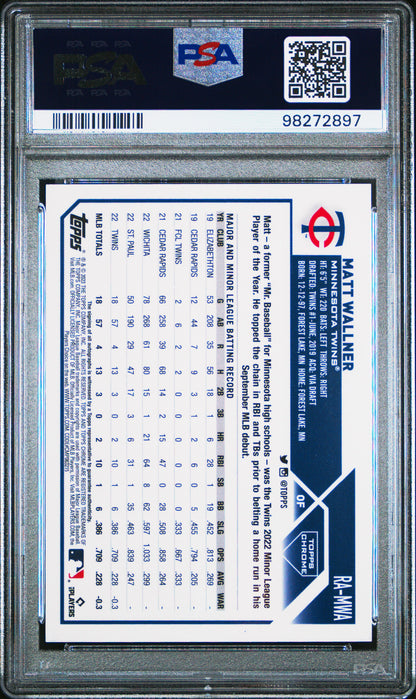 Matt Wallner 2023 Topps Chrome Gold Refractor Auto Rookie #36/50 PSA 10 Gem Mint