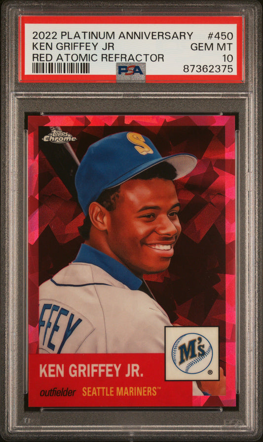 Ken Griffey Jr. 2022 Topps Chrome Platinum Anniversary Red Atomic Refractor #55/100 PSA 10 Gem Mint