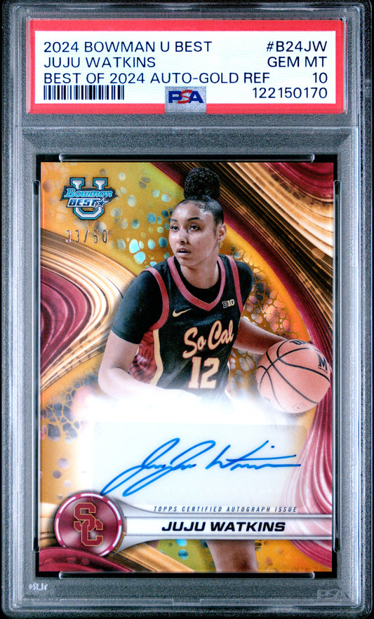 Juju Watkins 2024 Bowman U Best Gold Refractor Auto #33/50 PSA 10 Gem Mint