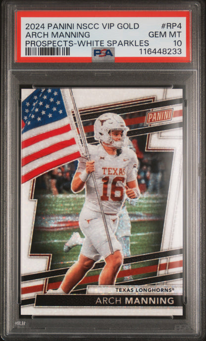 Arch Manning 2024 Panini National VIP Gold White Sparkle #RP4 PSA 10 Gem Mint