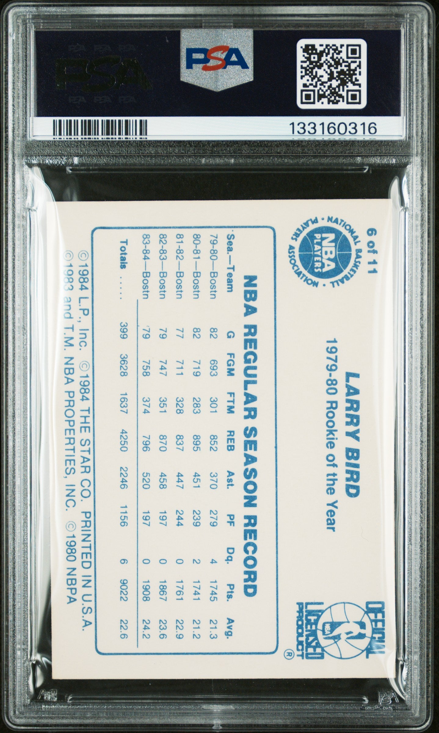 Larry Bird 1985 Star Last 11 ROYs #6 PSA 6 Ex-Mint