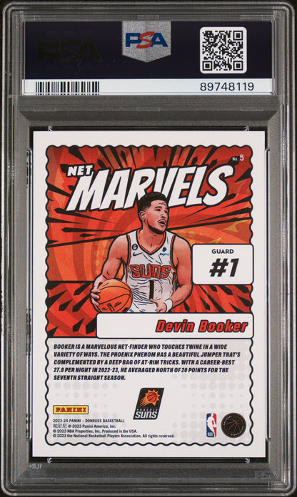 Devin Booker 2023 Donruss Net Marvels Press Proof Gold #2/10 PSA 9 Mint