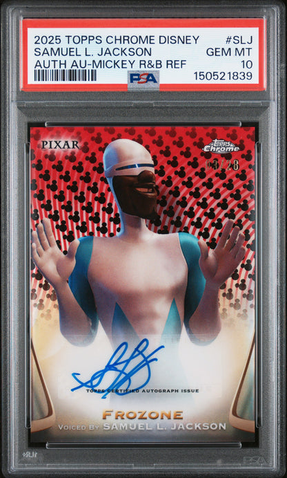 Samuel L. Jackson 2025 Topps Chrome Disney Mickey Red and Blak Auto #3/28 PSA 10 Gem Mint