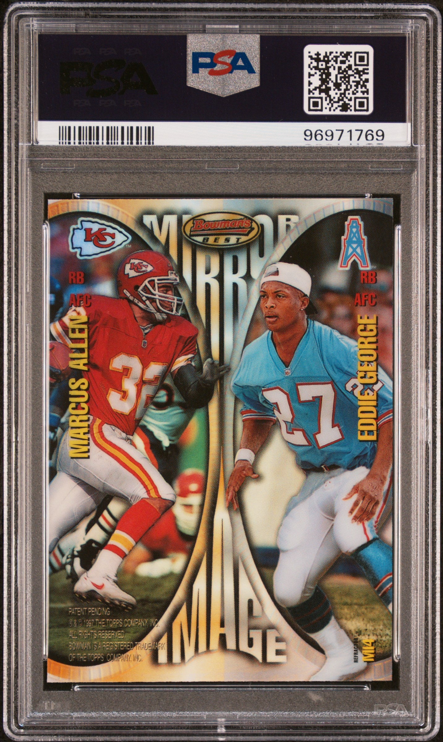 Emmitt Smith + Levens + Allen + Geroge 1997 Bowmans Best Mirror Image Refractor PSA 10 Gem Mint