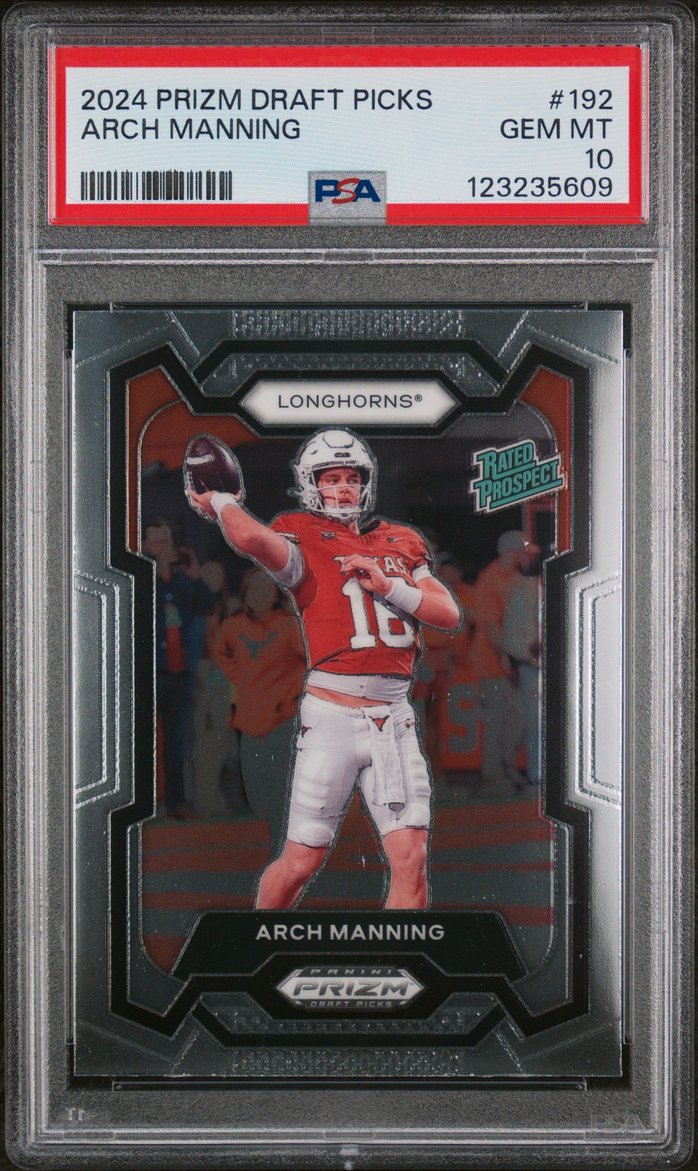 Arch Manning 2024 Panini Prizm Draft Picks #192 PSA 10 Gem Mint