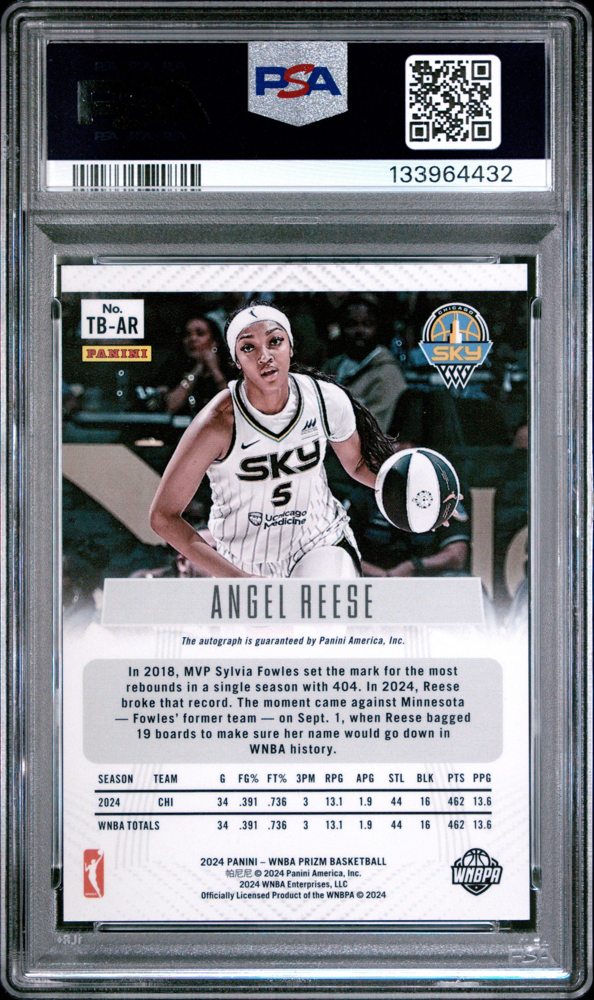 Angel Reese 2024 Panini Prizm WNBA Throwback Signature PSA 9 Mint