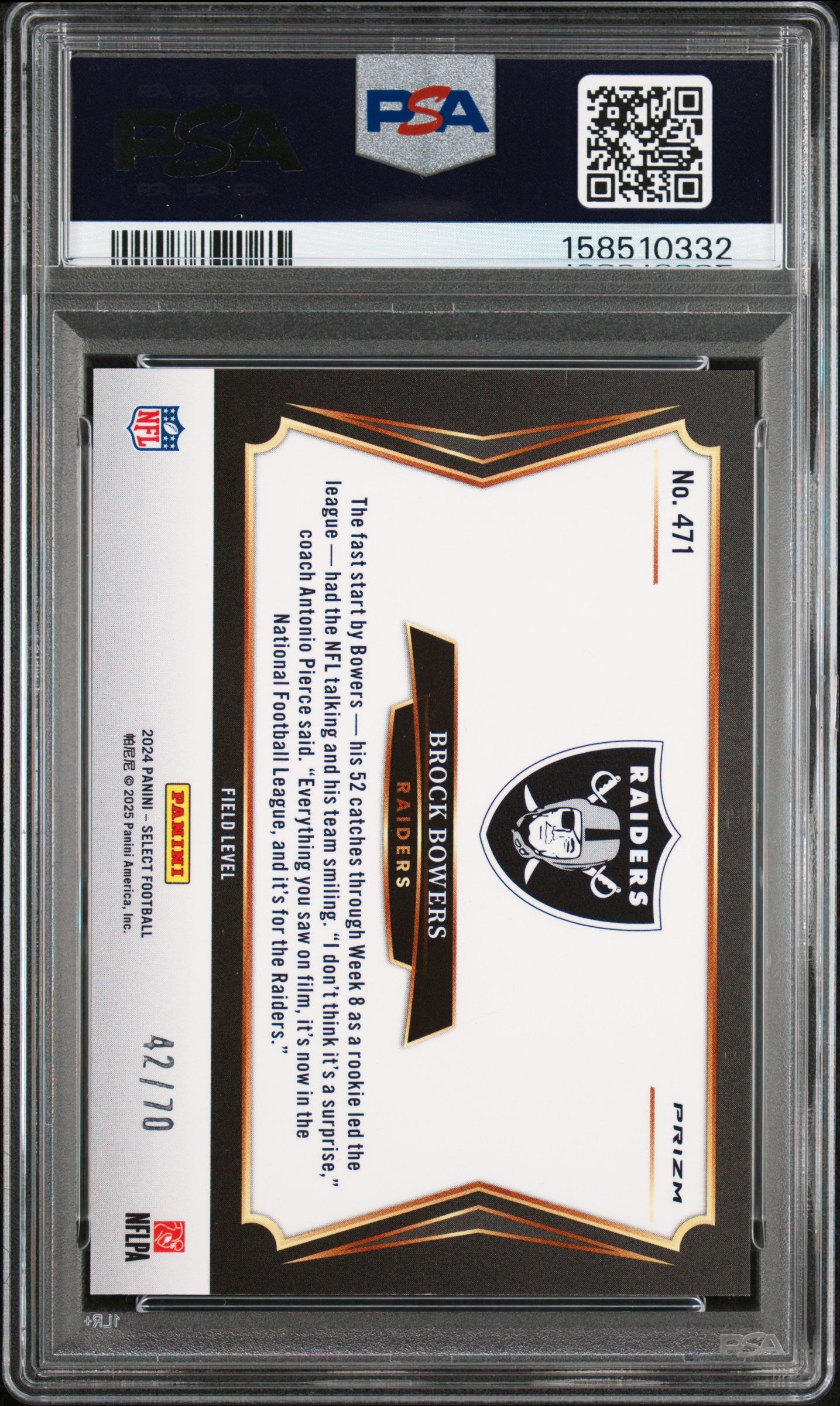 Brock Bowers 2024 Panini Select Rookie #471 Dragon Scale PRizm #42/70 PSA 9 Mint