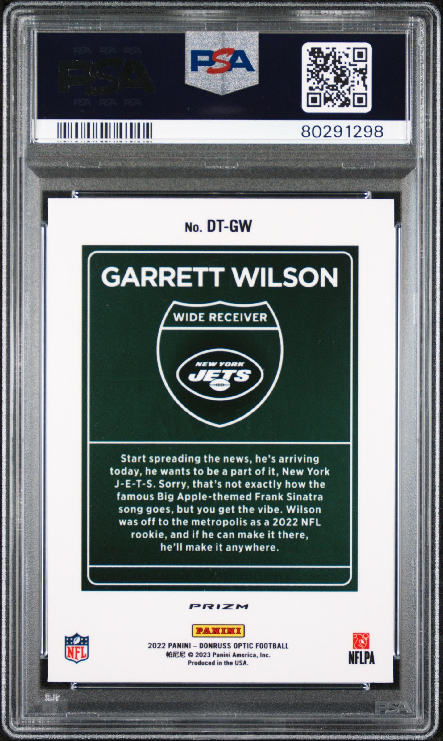 Garrett Wilson 2022 Donruss Optic Downtown PSA 10 Gem Mint