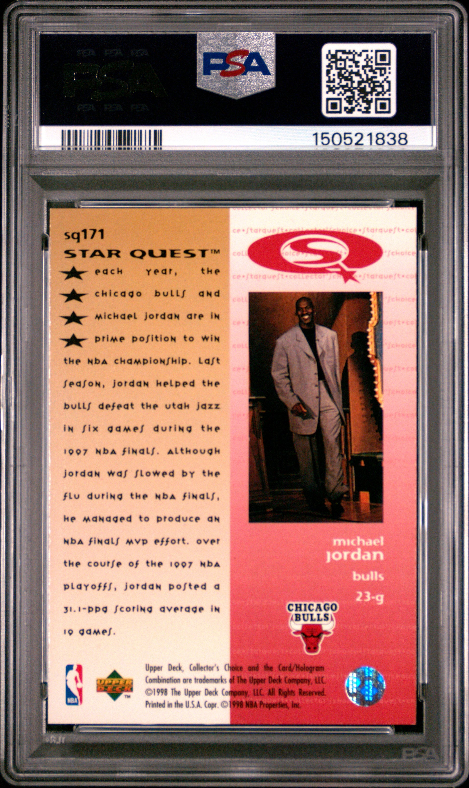 Michael Jordan 1997 Upper Deck Collectors Choice Starquest #SQ171 PSA 9 Mint