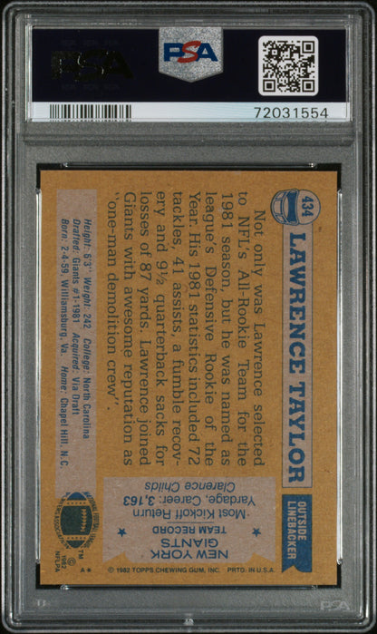 Lawrence Taylor 1982 Topps #434 PSA 8 Nm-Mint