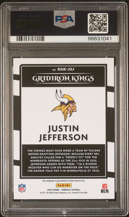 Justin Jefferson 2020 Panini Donruss Gridiron Kings Auto #3/49 PSA 8 Auto 10