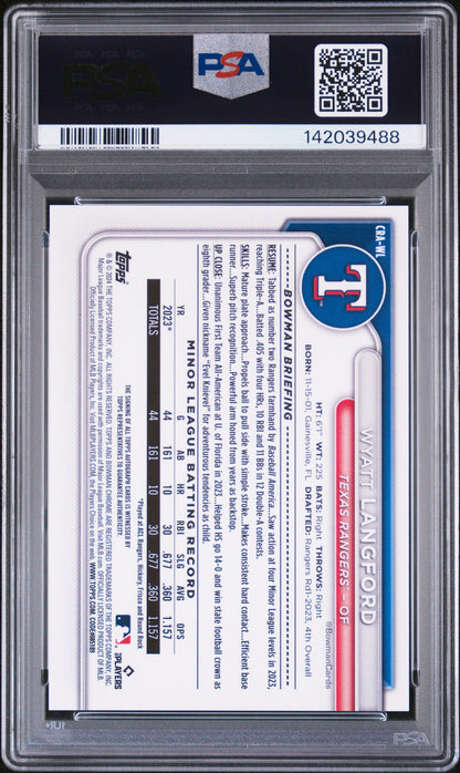 Wyatt Langford 2024 Bowman Chrome Gold Refractor Rookie Auto #50/50 PSA 9 Auto 10
