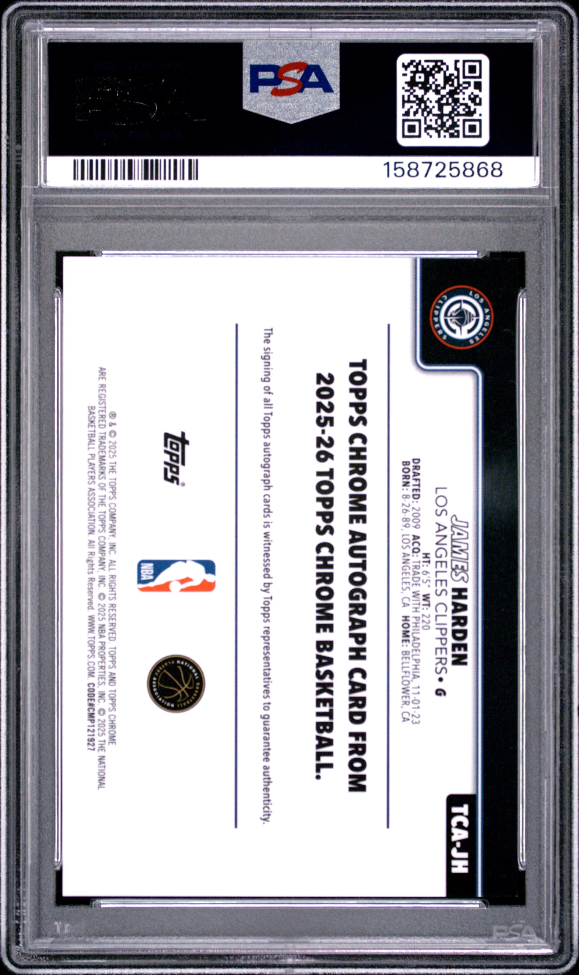 James Harden 2025 Topps Chrome Orange Auto #20/25 PSA 10 Gem Mint