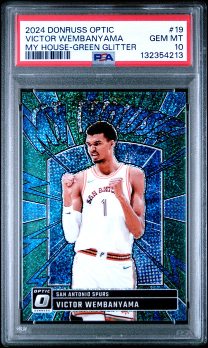 Victor Wembanyama 2024 Donruss Optic My House Green Glitter #5/5 PSA 10 Gem Mint