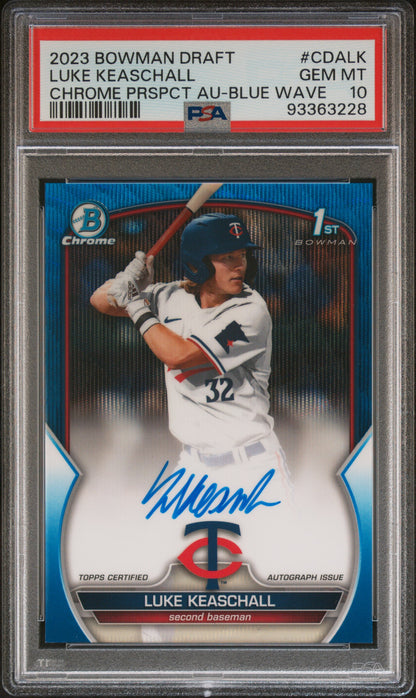 Luke Keaschall 2023 Bowman Draft Chrome Blue Wave Auto #148/150 PSA 10 Gem Mint