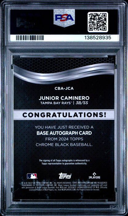 Junior Caminero 2024 Topps Chrome Black Rookie Autograph PSA 10 Gem Mint