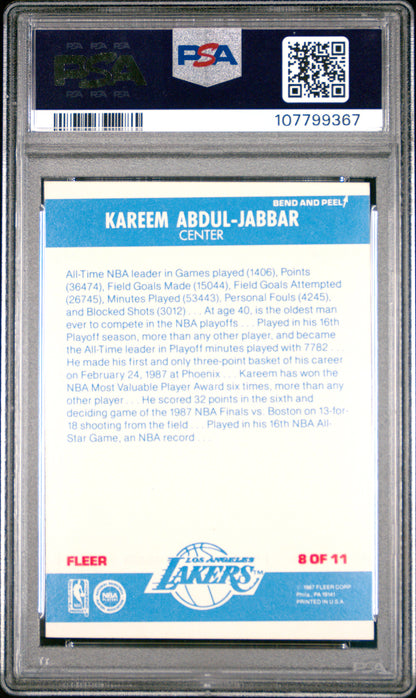 Kareem Abdul-Jabbar 1987 Fleer Sticker #8 PSA 9 Mint