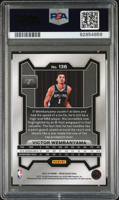 Victor Wembanyama 2023 Panini PRizm Rookie #136 PSA 10 Gem Mint 4859