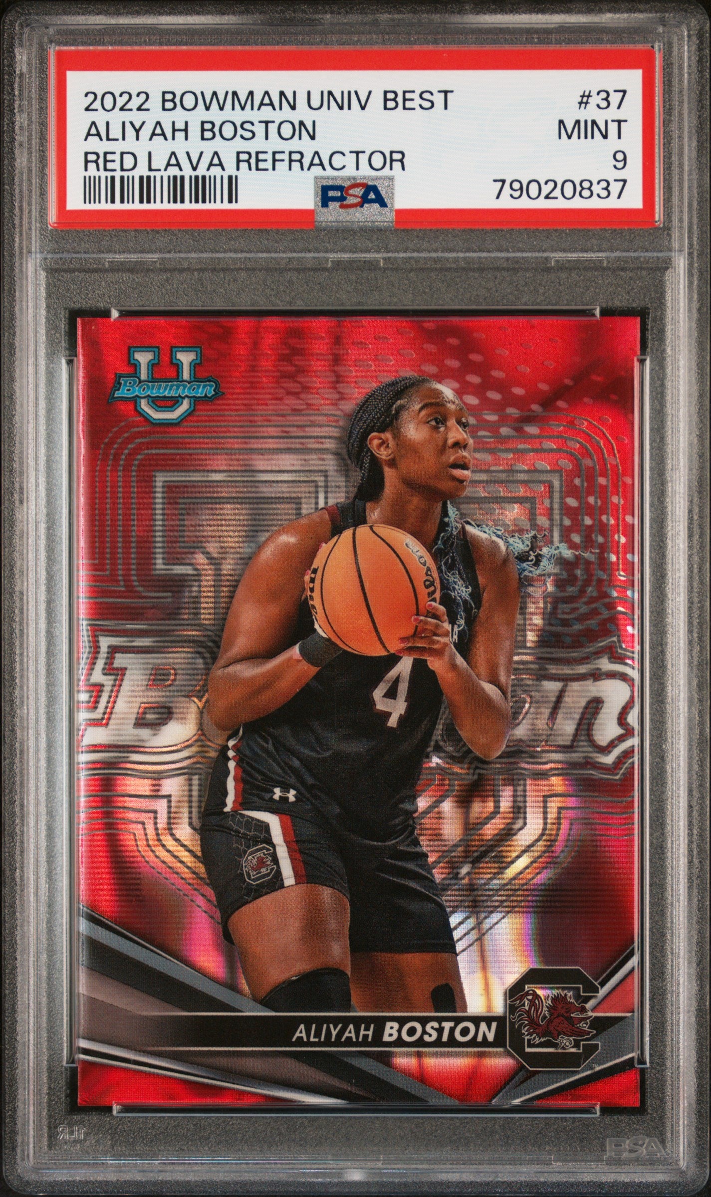 Aliyah Boston 2022 Bowman Best University Red Lava Refractor #1/5 PSA 9 Mint