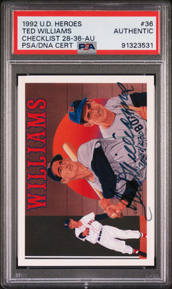 Ted Williams 1992 Upper Deck Heroes Autograph #2027/2500 PSA Authentic