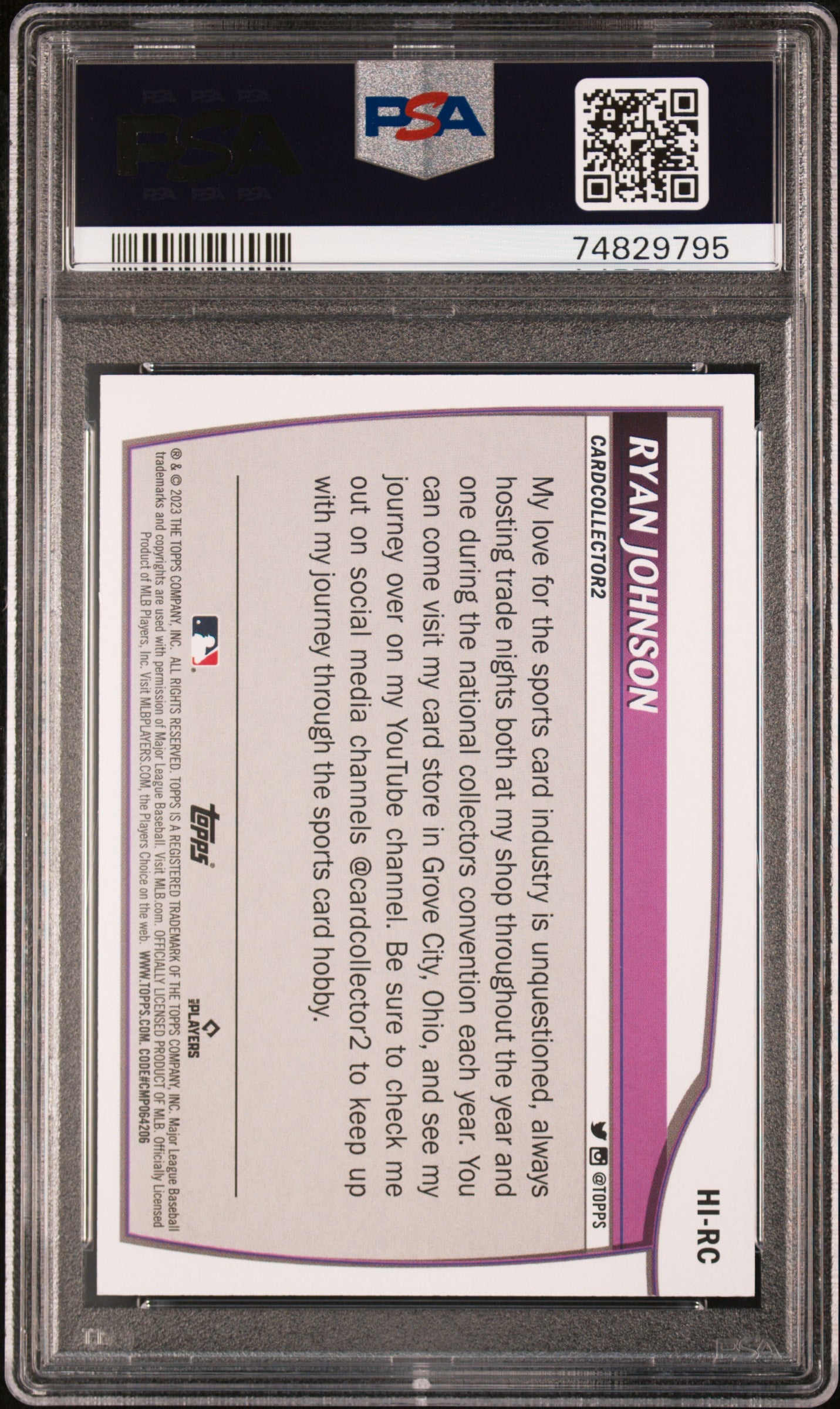 Ryan Johnson CardCollector2 2023 Topps Big League Hobby Influencer PSA 10 Gem Mint