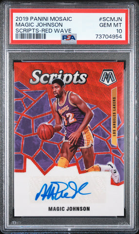 Magic Johnson 2019 PAnini Mosaic Scripts Red Wave Auto PSA 10 Gem Mint