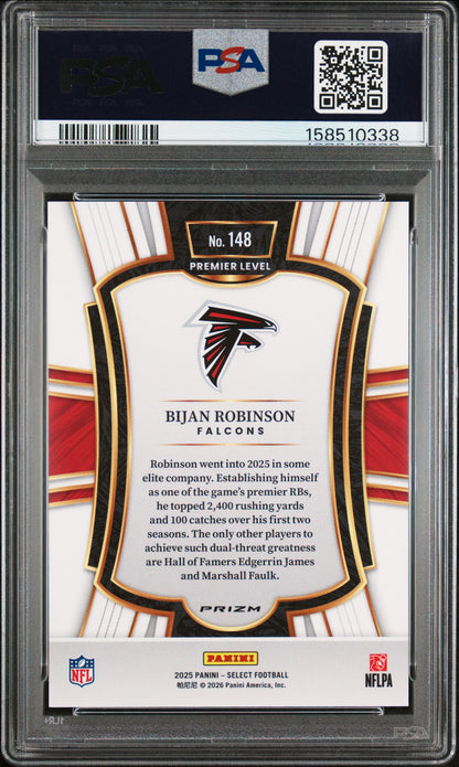 Bijan Robinson 2025 Panini Select #148 Zebra Prizm PSA 9 Mint