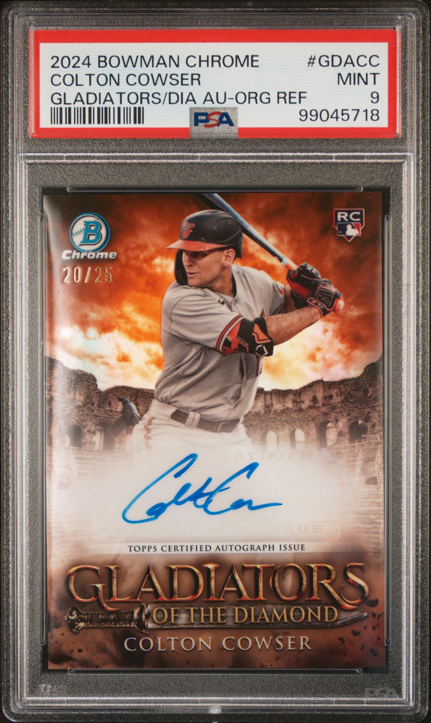 Colton Cowser 2024 Bowman Chrome Gladiators Orange Refractor Auto 
