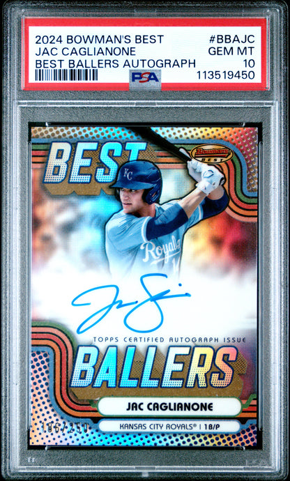 Jac Caglianone 2024 Bowmans Best Ballers Auto #186/250 PSA 10 Gem Mint