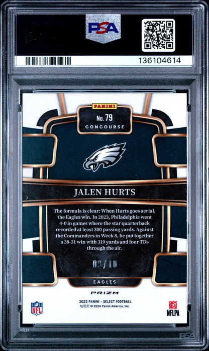 Jalen Hurts 2923 Panini Select #79 Gold Prizm #9/10 PSA 10 Gem Mint