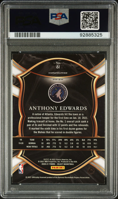 Anthony Edwards 2020 Panini Select Blue Prizm Rookie #61 PSA 10 Gem Mint