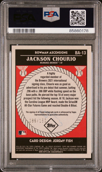 Jackson Chourio 2023 Bowman Chrome Ascensions Auto #86/150 PSA 9 Mint