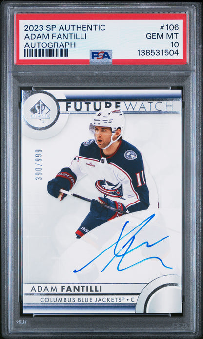 Adam Fantilli 2023 SP Authentic #106 Rookie Auto #390/999 PSA 10 Gem Mint
