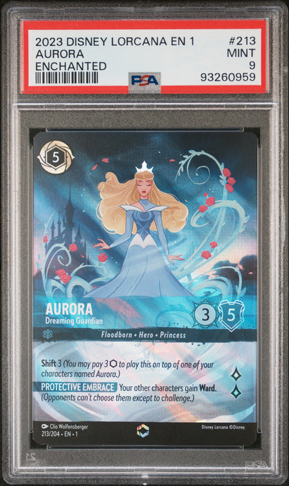 lorcana enchanted cards Aurora 2023 Disney Lorcana Enchanted PSA 9 Mint – Three Stars Sportscards