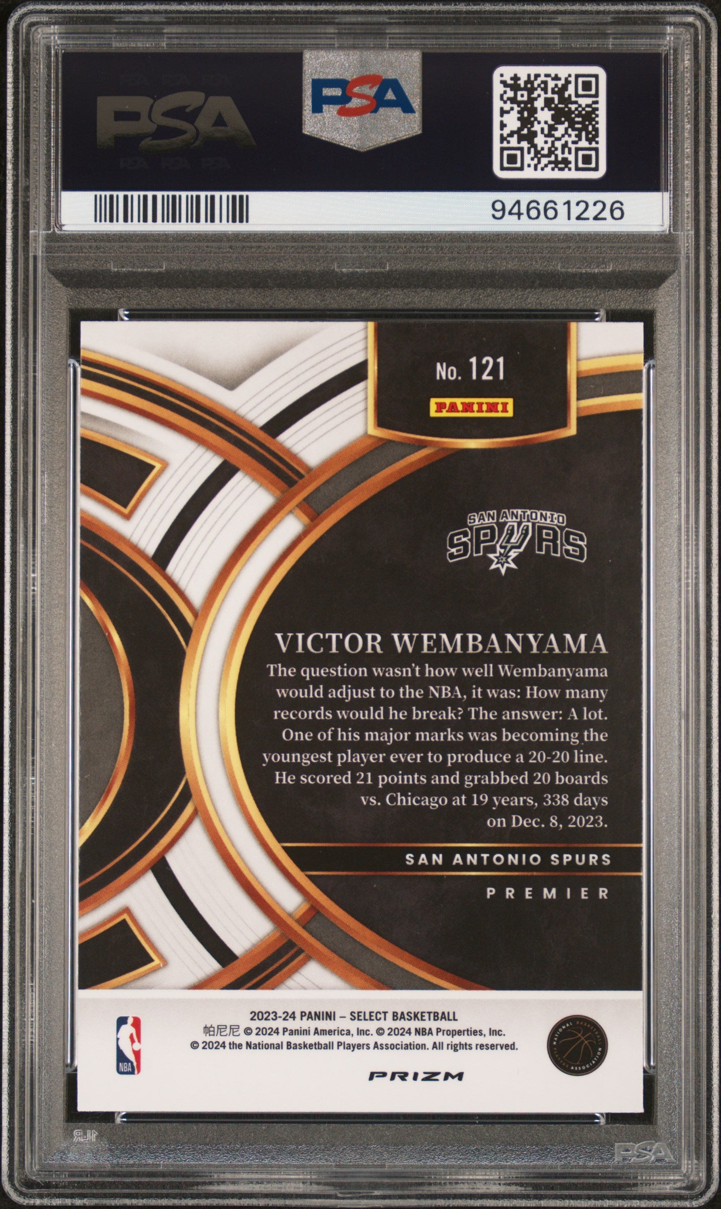 Victor Wembanyama 2023 Panini Select Rookie #121 Red Cracked Ice PSA 10 Gem Mint